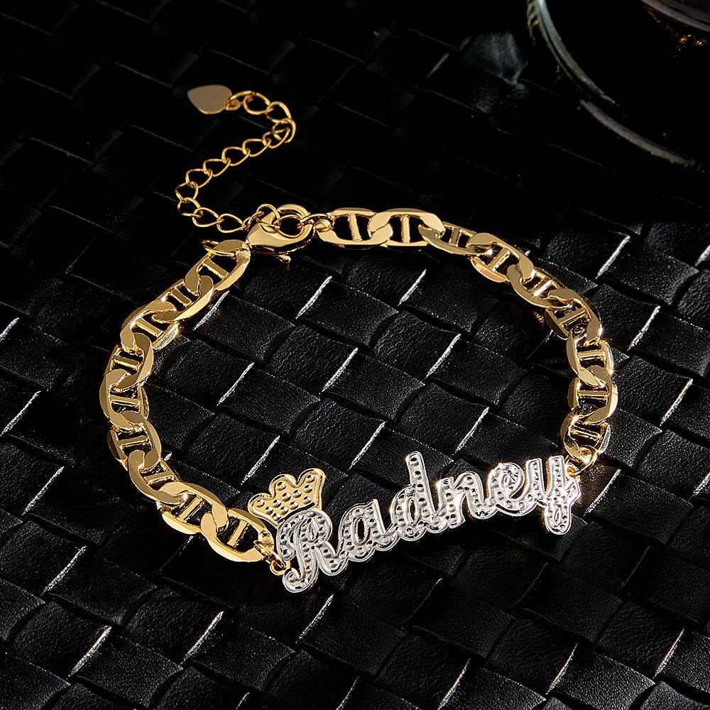 Personalized Trendy Name Bracelet With Crown Chain Hip Hop Bracelet Jewelry Gifts For Men - NameNecklace