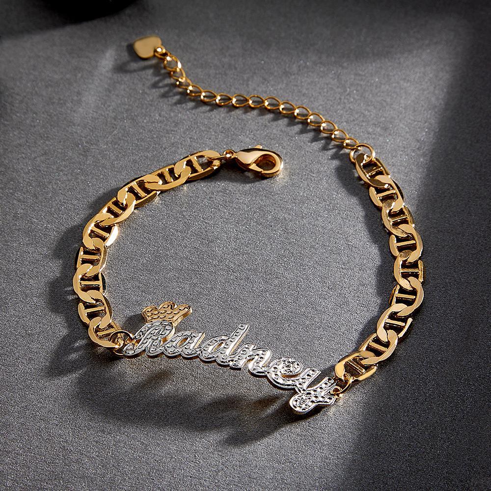 Personalized Trendy Name Bracelet With Crown Chain Hip Hop Bracelet Jewelry Gifts For Men - NameNecklace