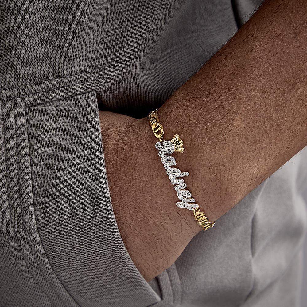 Personalized Trendy Name Bracelet With Crown Chain Hip Hop Bracelet Jewelry Gifts For Men - NameNecklace