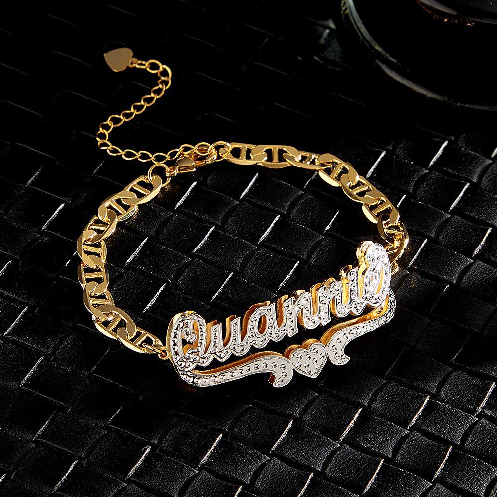 Personalized Hip Hop Name Bracelet Heart Decor Chain Bracelet Jewelry Gifts For Men - NameNecklace