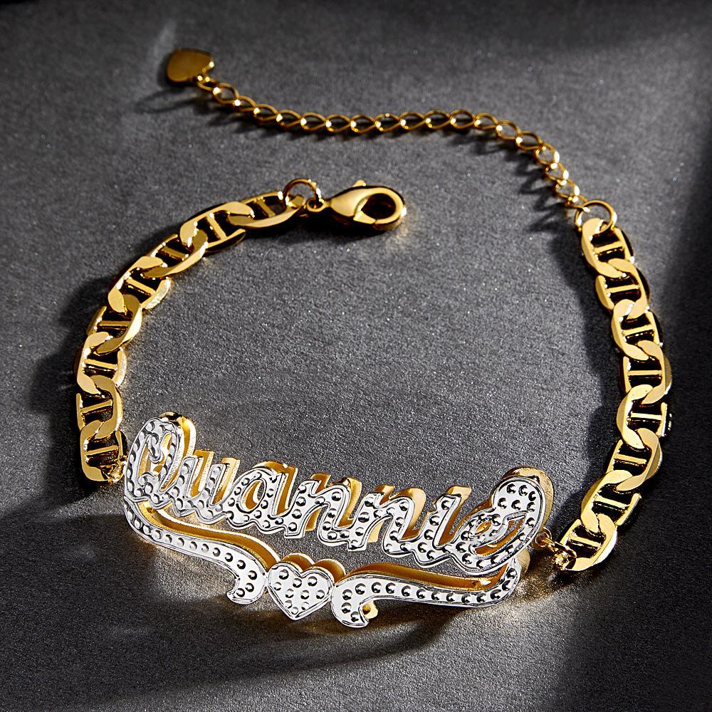Personalized Hip Hop Name Bracelet Heart Decor Chain Bracelet Jewelry Gifts For Men - NameNecklace