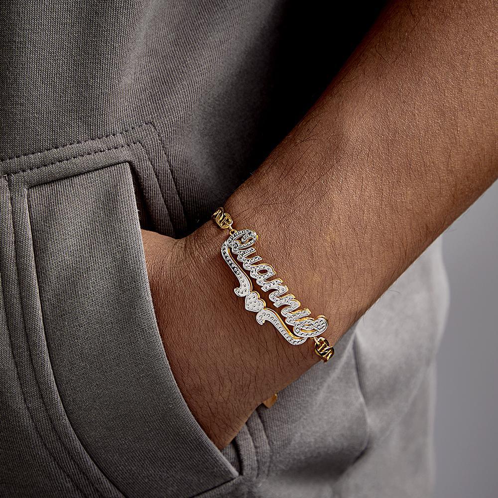 Personalized Hip Hop Name Bracelet Heart Decor Chain Bracelet Jewelry Gifts For Men - NameNecklace
