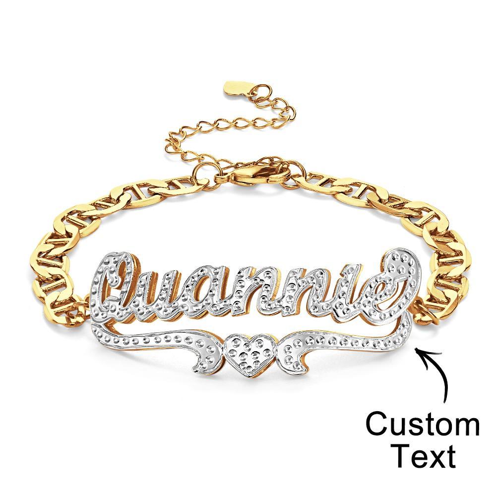 Personalized Hip Hop Name Bracelet Heart Decor Chain Bracelet Jewelry Gifts For Men - NameNecklace