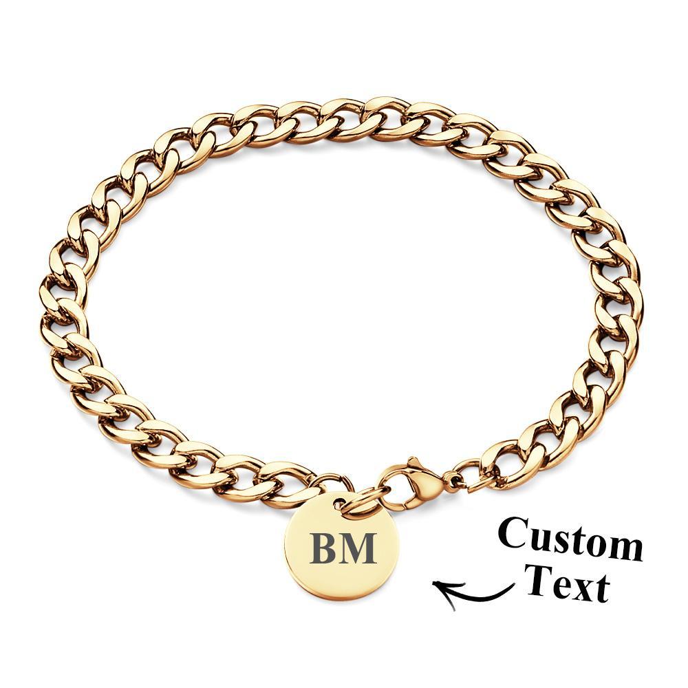 Engraved Initials Thick Cuban Chain Link Bracelet Stainless Steel Bracelet for Men - NameNecklace