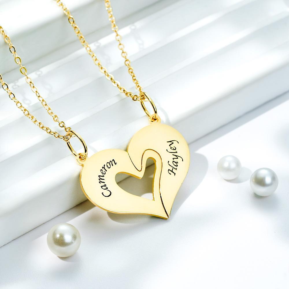Personalized Engraved Heart Puzzle Necklace Custom Creative Pendant For Couples - NameNecklace