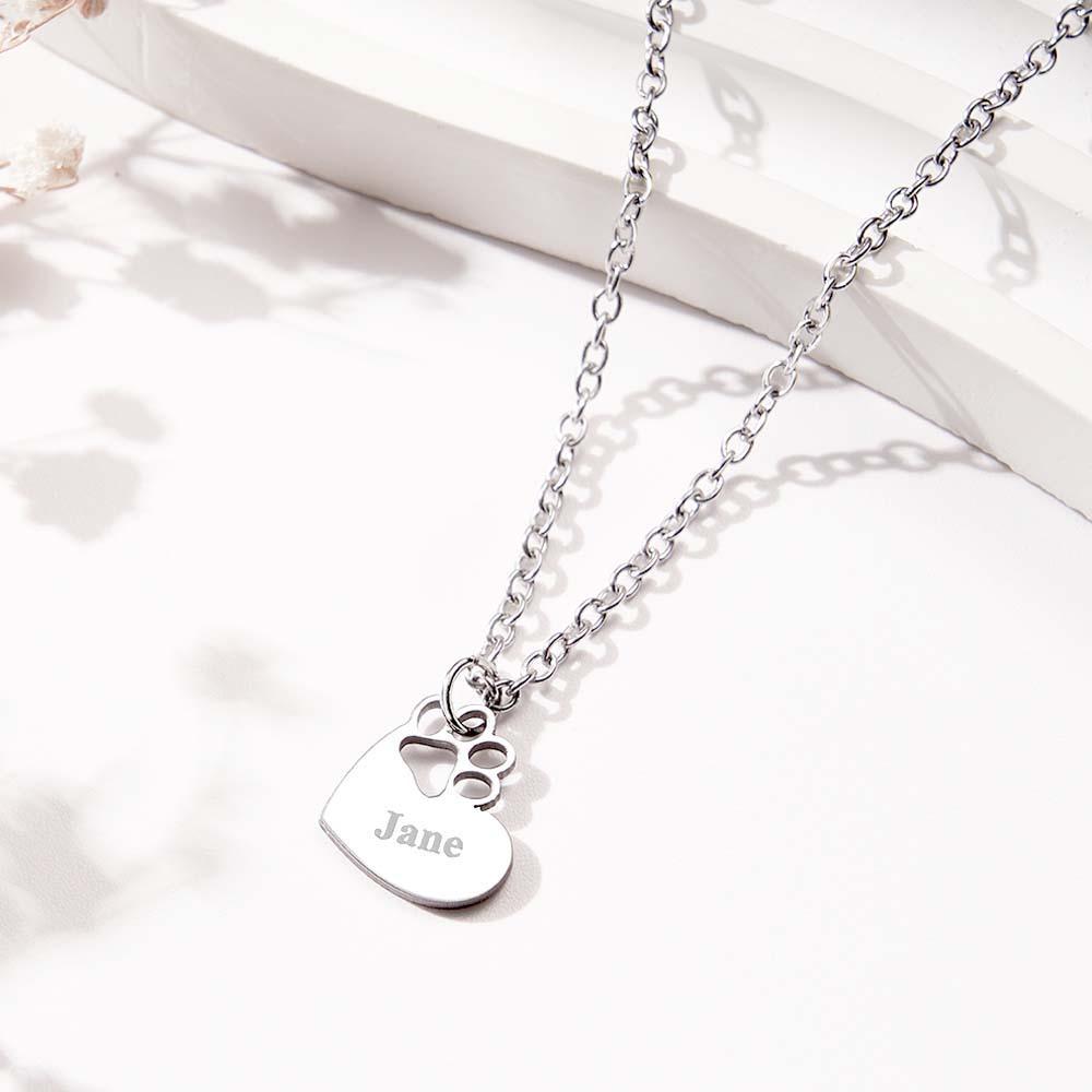 Custom Engraved Pawprint Cutout Heart Necklace Beautiful Pet Theme Pendant Necklace For Pet Lovers - NameNecklace