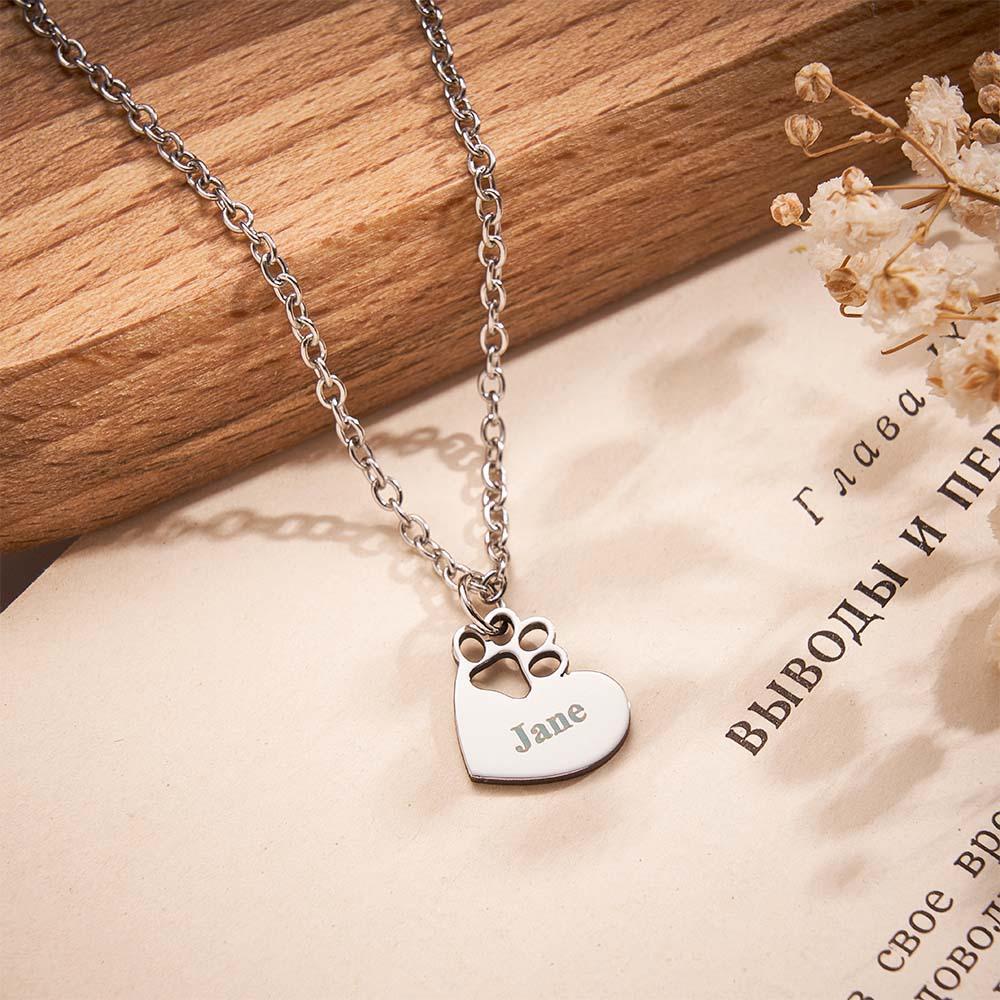 Custom Engraved Pawprint Cutout Heart Necklace Beautiful Pet Theme Pendant Necklace For Pet Lovers - NameNecklace