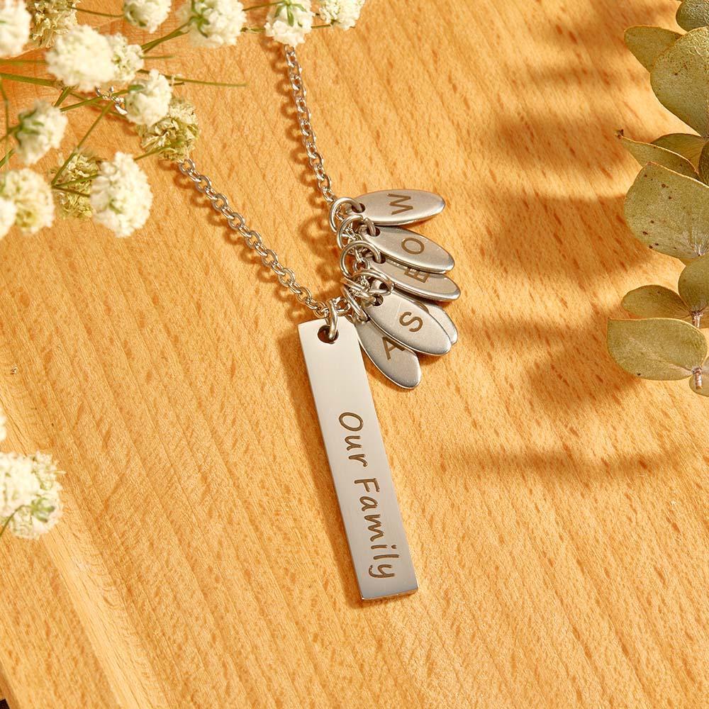 Custom Initial Leaf Bar Necklace Noble Engraved Name Pendant Gifts For Her - NameNecklace