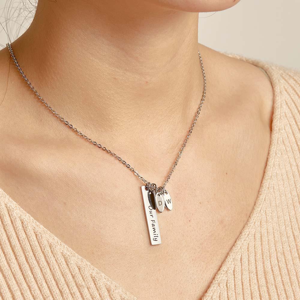 Custom Initial Leaf Bar Necklace Noble Engraved Name Pendant Gifts For Her - NameNecklace