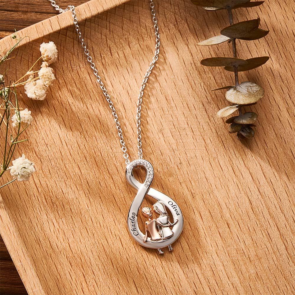 Elegant Engraved Zircon Necklace Sister Sitting Together Pendant Mother's Day Gift - NameNecklace