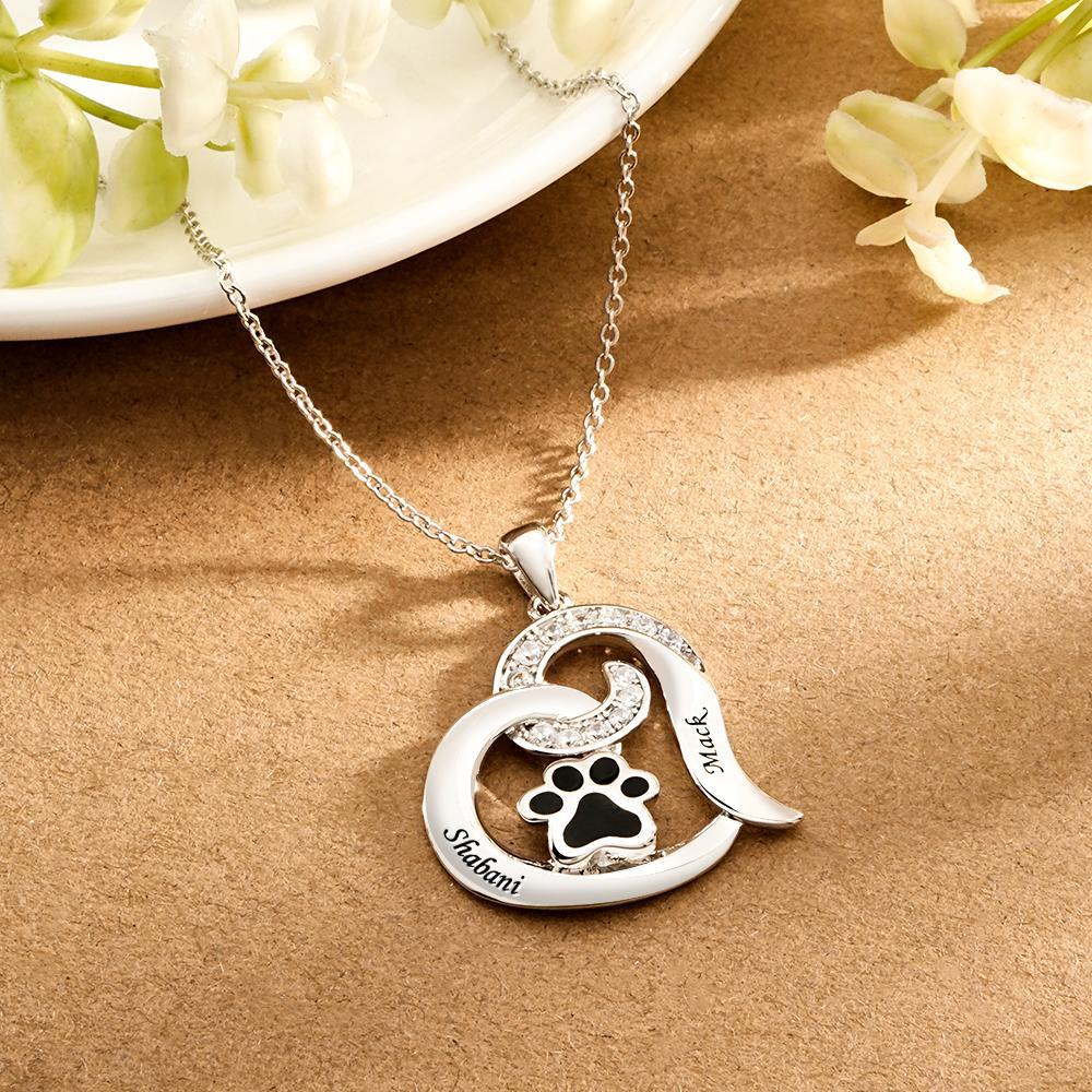 Custom Engraved Necklace With Pet Paw Decor Zircon Necklace Gifts For Her - NameNecklace