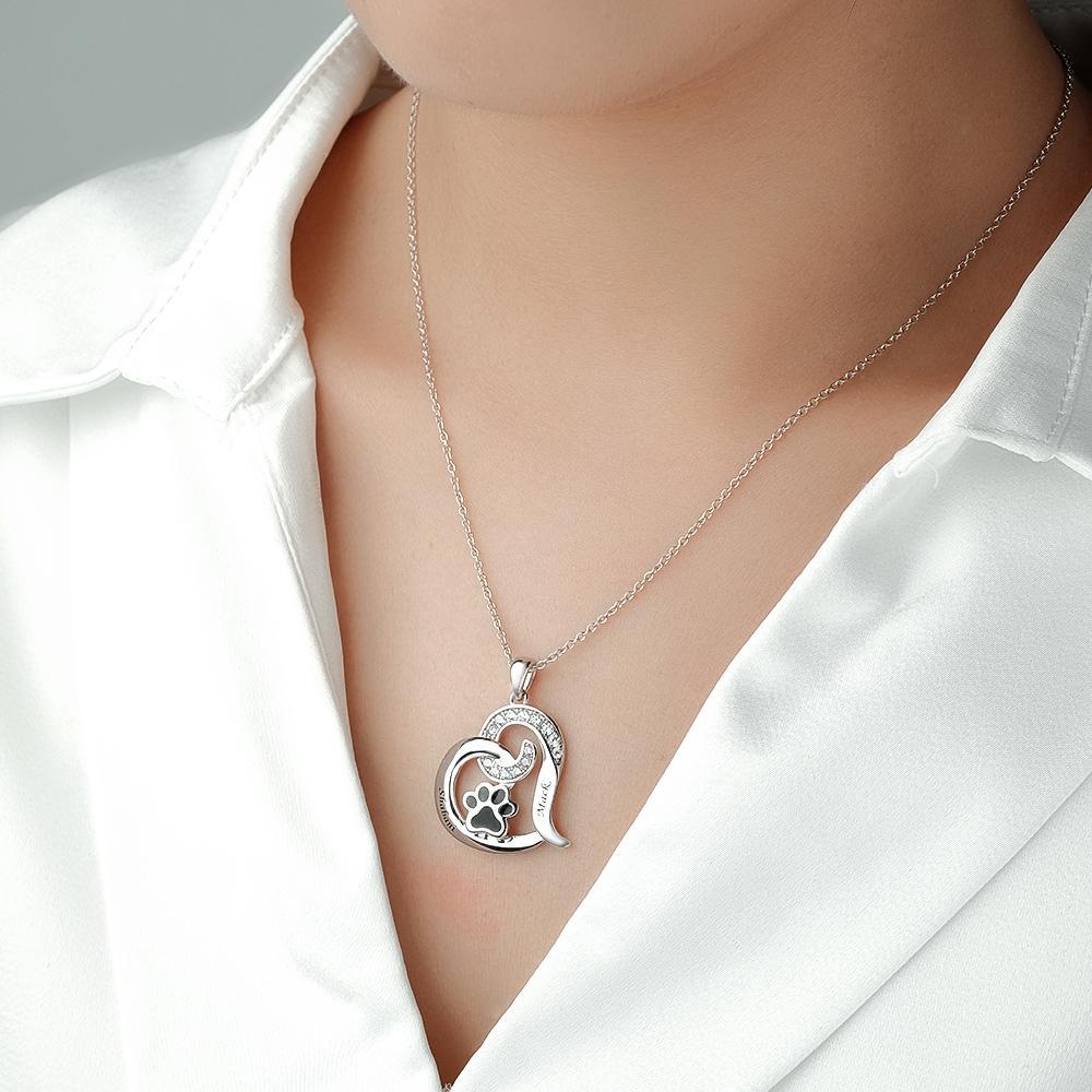 Custom Engraved Necklace With Pet Paw Decor Zircon Necklace Gifts For Her - NameNecklace