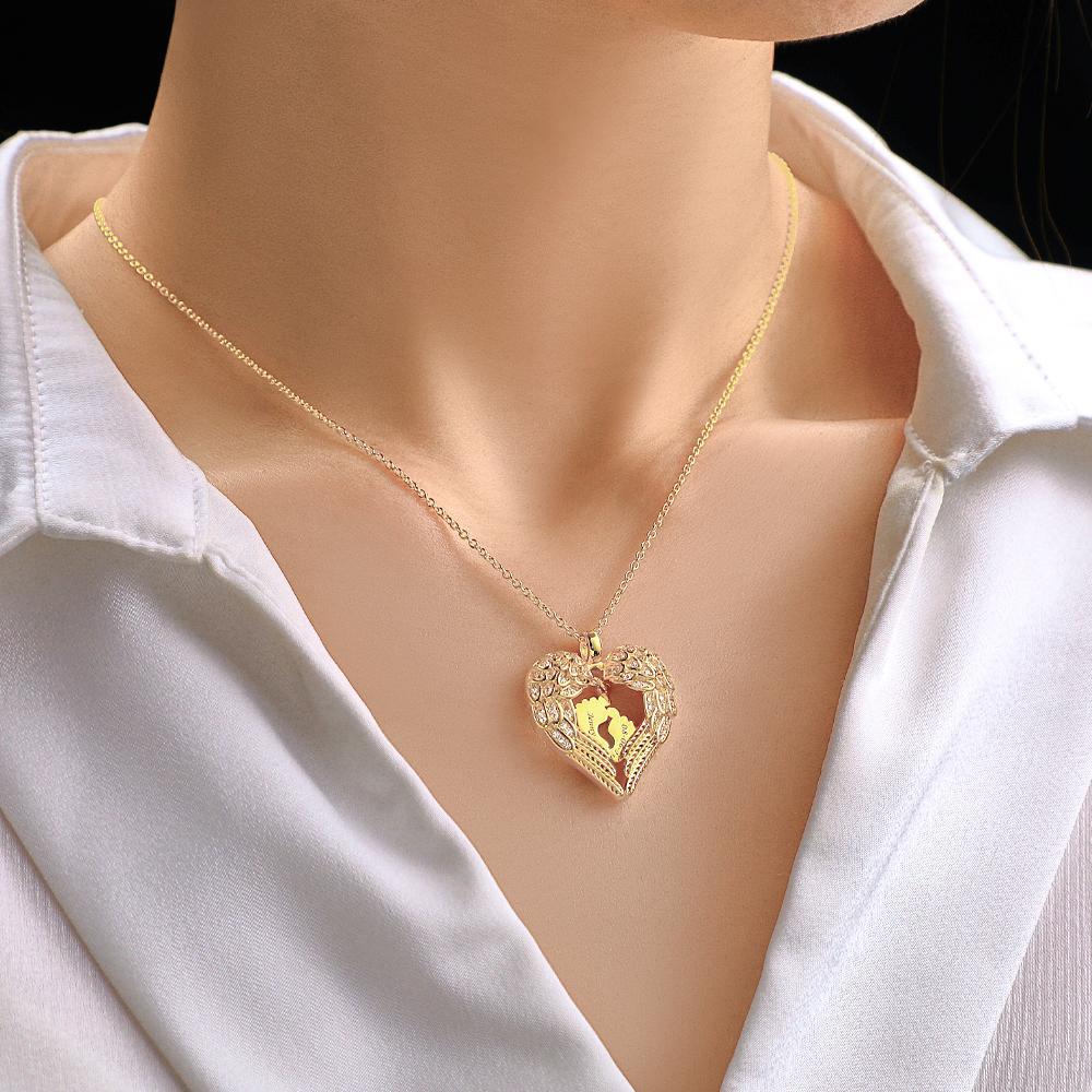 Engravable Angels Heart Necklace Lovely Feet Design Pendant Mother's Day Gifts - NameNecklace