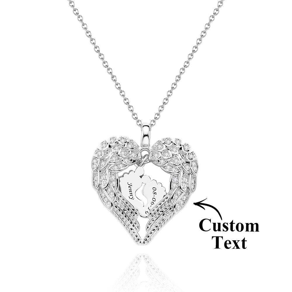 Engravable Angels Heart Necklace Lovely Feet Design Pendant Mother's Day Gifts - NameNecklace