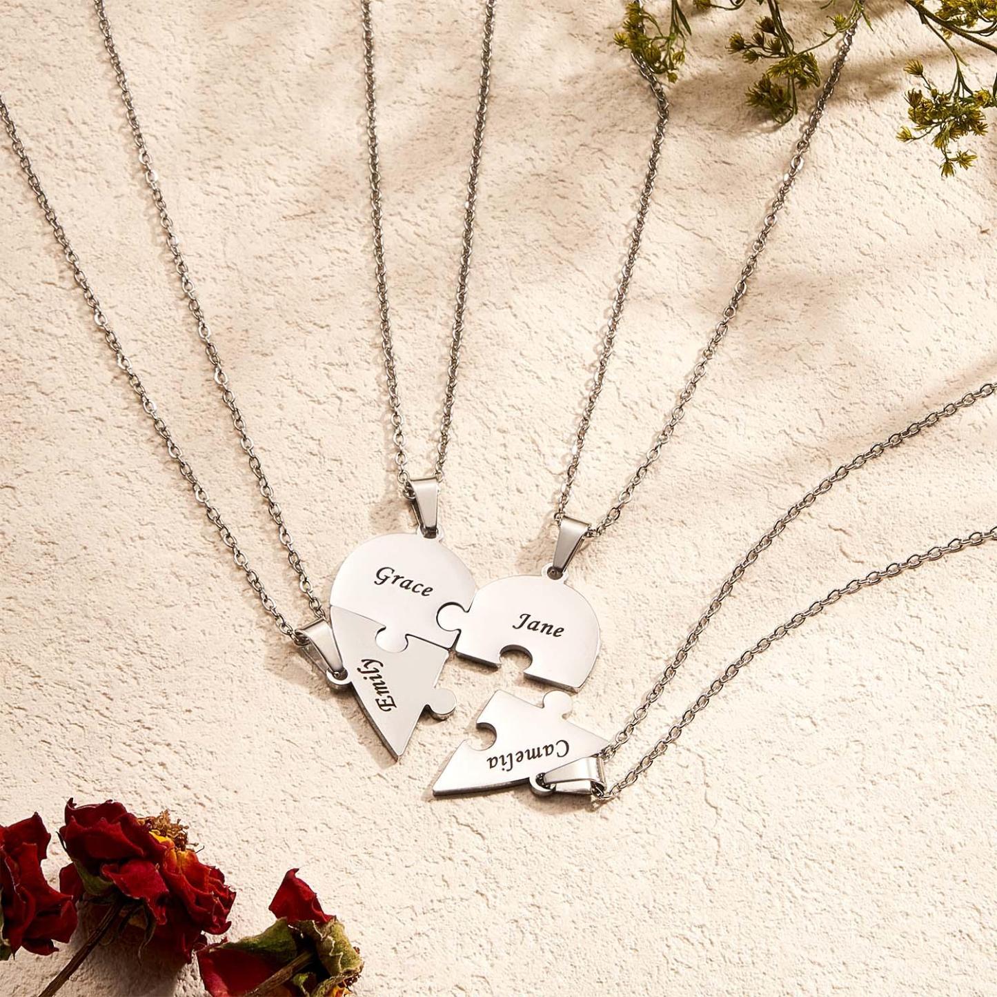 Personalized Friend Group Necklaces, Custom Name Engraved Puzzle Piece, Best Friend Gift