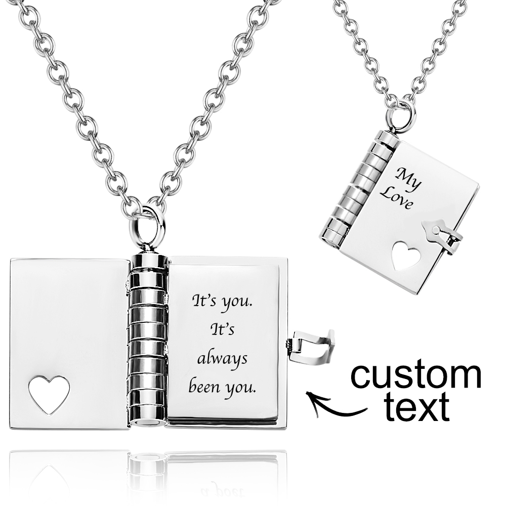 Personalized My Love Book Necklace �C Romantic Locket Pendant with Love Messages Inside, Adjustable Chain Jewelry Gift for Her, Valentine��s or Birthday