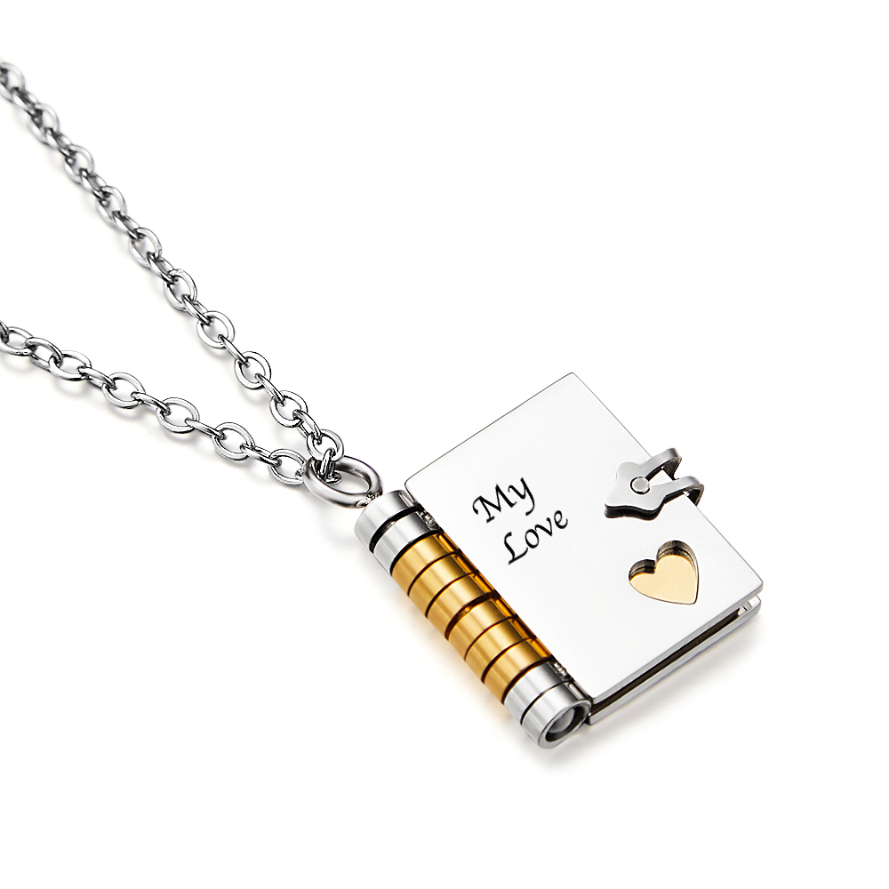 Personalized My Love Book Necklace �C Romantic Locket Pendant with Love Messages Inside, Adjustable Chain Jewelry Gift for Her, Valentine��s or Birthday