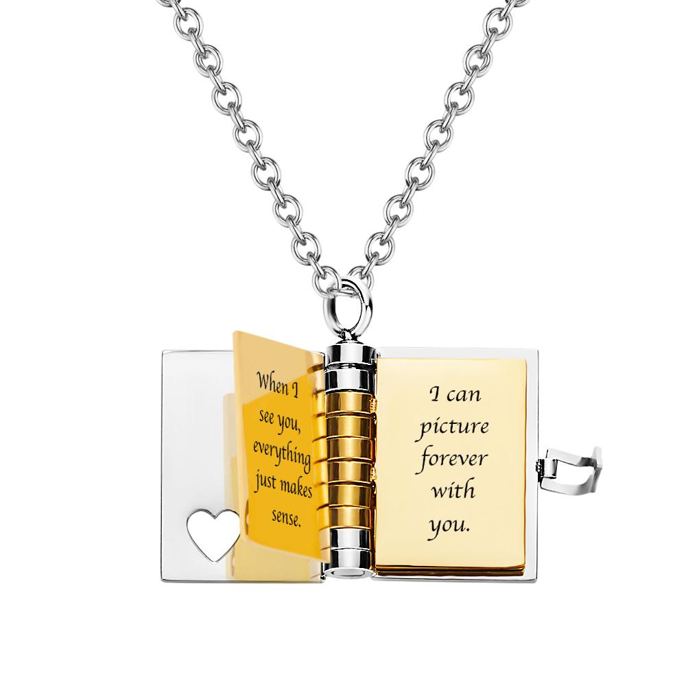 Personalized My Love Book Necklace �C Romantic Locket Pendant with Love Messages Inside, Adjustable Chain Jewelry Gift for Her, Valentine��s or Birthday