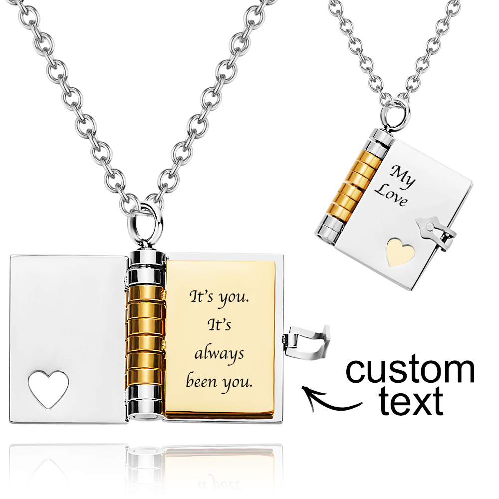 Personalized My Love Book Necklace �C Romantic Locket Pendant with Love Messages Inside, Adjustable Chain Jewelry Gift for Her, Valentine��s or Birthday