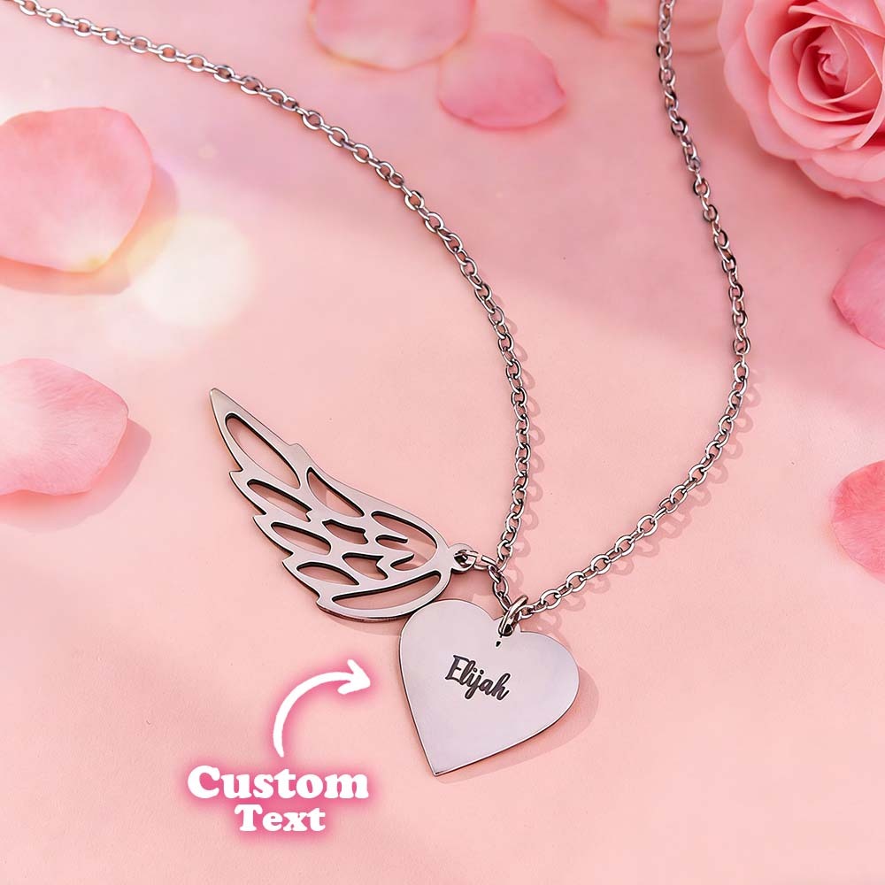 Personalized Angel Wing Heart Name Necklace Custom Name Wing Necklace Sympathy Gift Keepsake for Loss of a Loved One