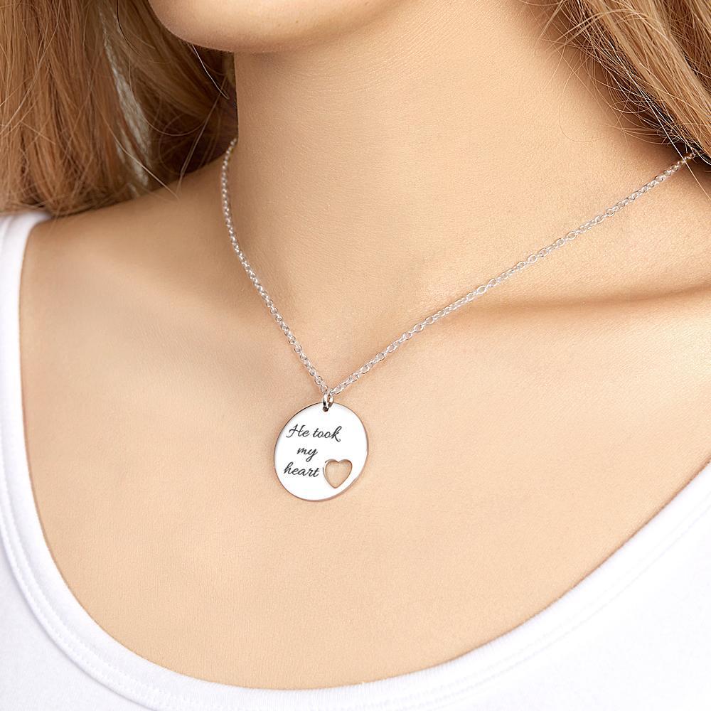 Personalized Heart Cut Necklace Custom Engraved Heart Hollow Circle Pendant - NameNecklace