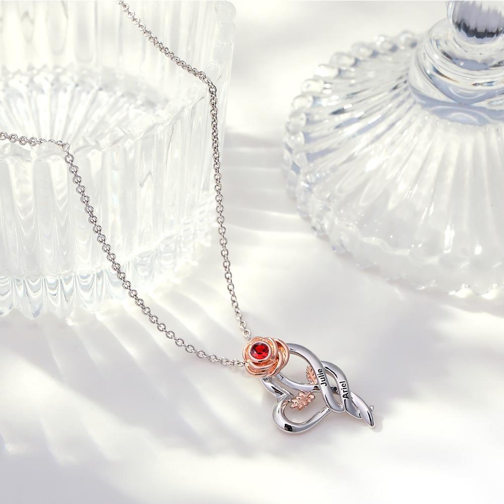 Personalized Rose Necklace with Red Birthstone Pretty Gift for Mom - NameNecklace
