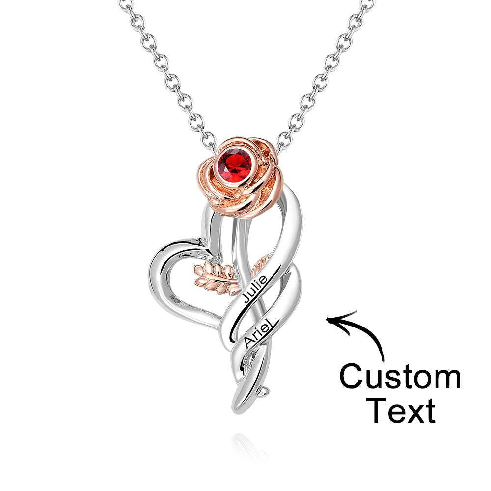 Personalized Rose Necklace with Red Birthstone Pretty Gift for Mom - NameNecklace