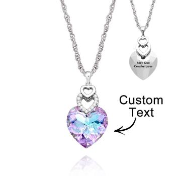 Custom Engraved Necklace Heart Colorful Light Crystal Delicate Gifts - NameNecklace