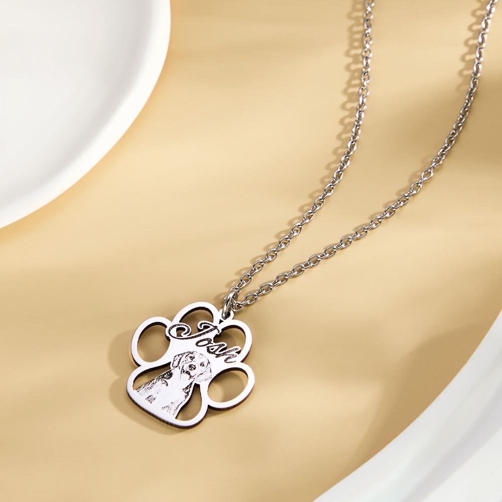 Custom Photo Engraved Necklace Creative Footprints Gifts for Pet Owners - NameNecklace