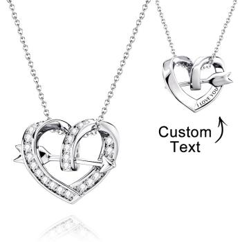 Arrow of Love Engraved Necklace Personalized Diamond Heart Pendant Gift for Her - NameNecklace