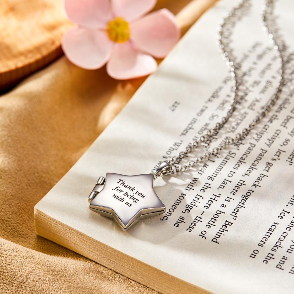 Star Locket Photo Necklace Personalized Engraved Memorial Picture Pendant Gift For Her - NameNecklace
