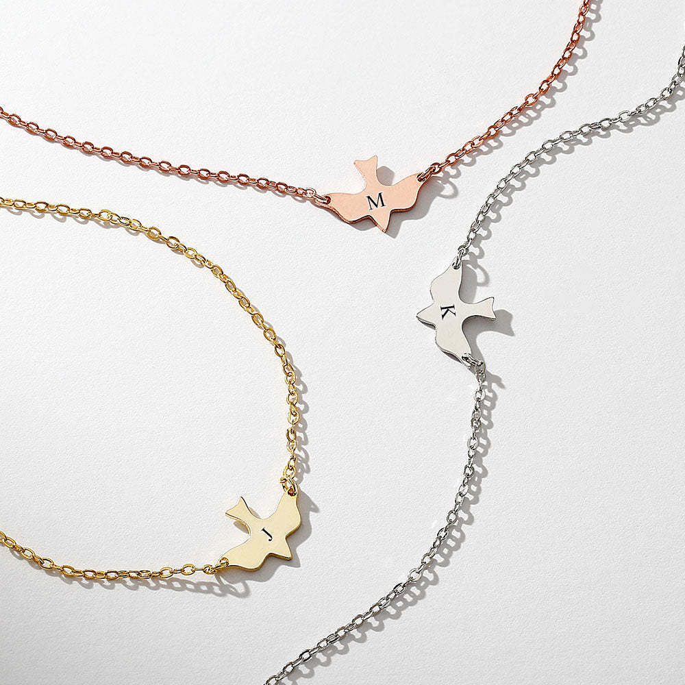 Initial Bird Engraved Necklace