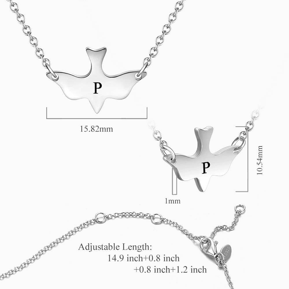 Initial Bird Engraved Necklace