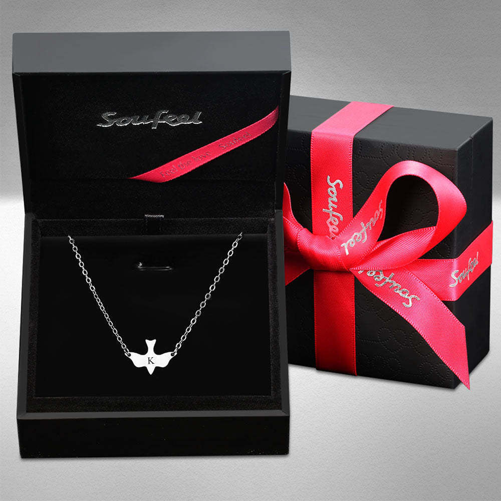 Initial Bird Engraved Necklace