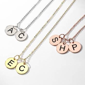 Initial Disc Engraved Necklace Rose Gold Plated