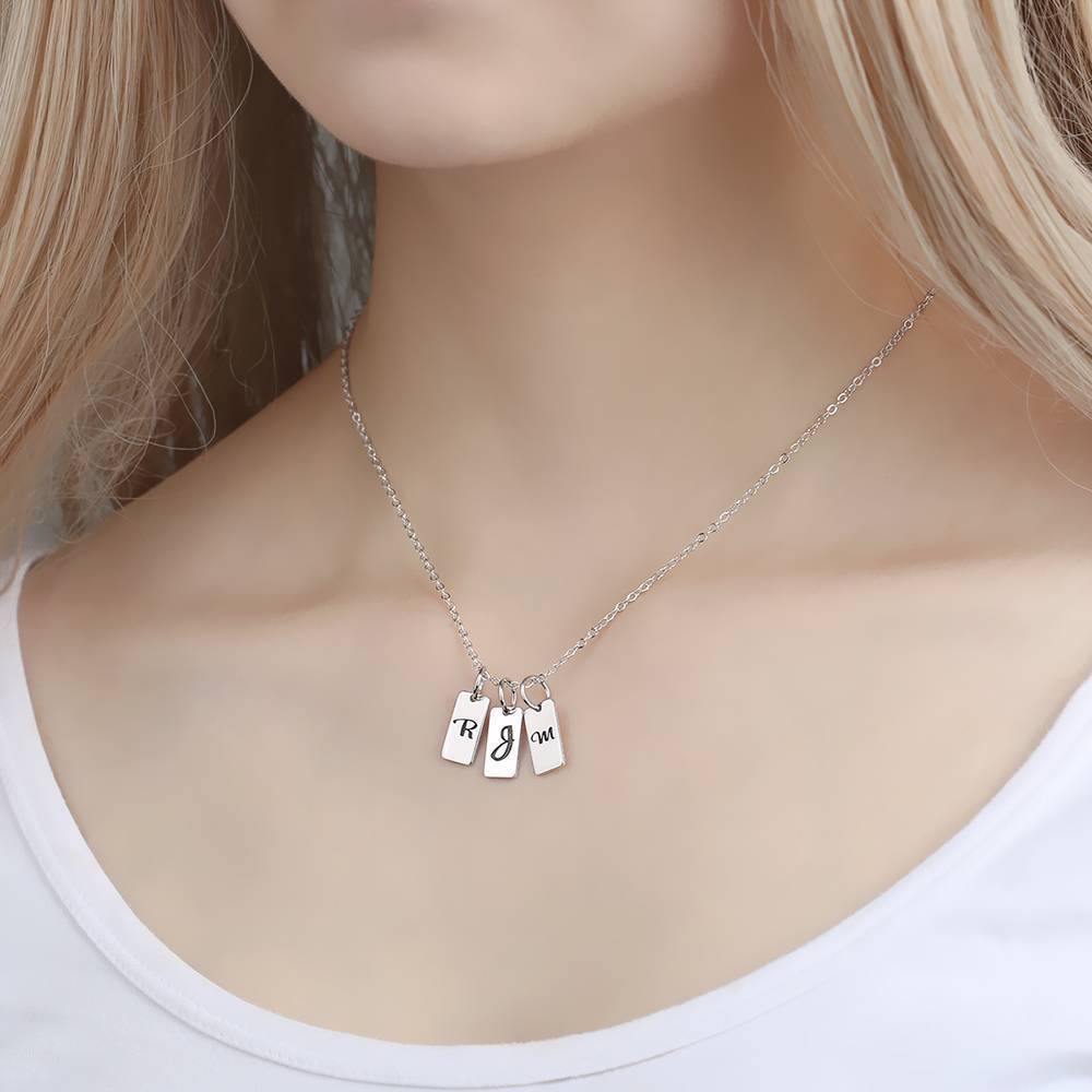 Three Initial Letters Engraved Necklace Silver Plated