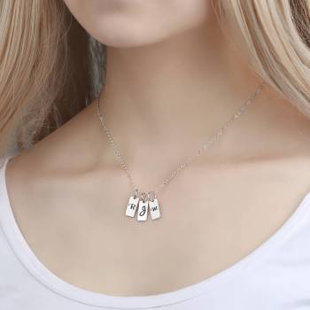 Three Initial Letters Engraved Necklace Silver Plated