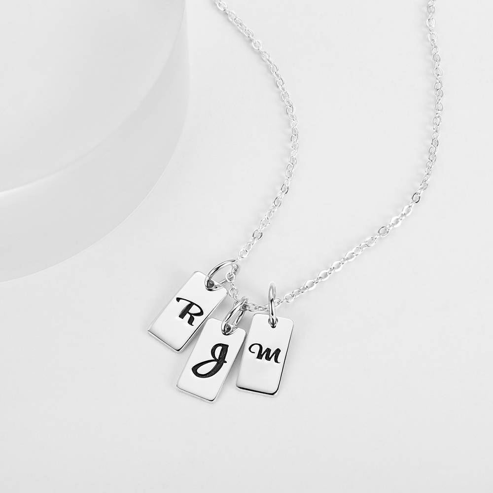 Three Initial Letters Engraved Necklace Silver Plated