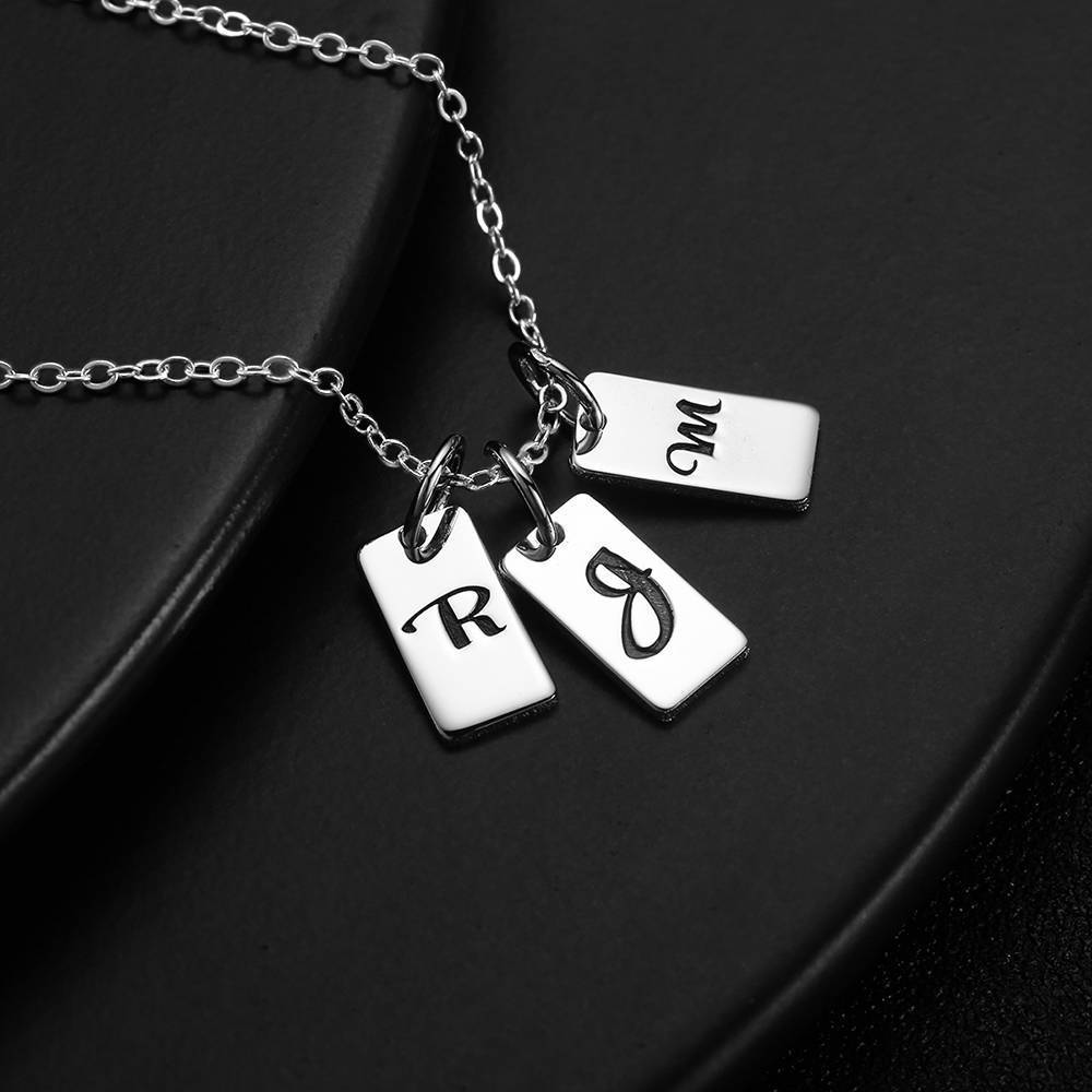 Three Initial Letters Engraved Necklace Silver Plated