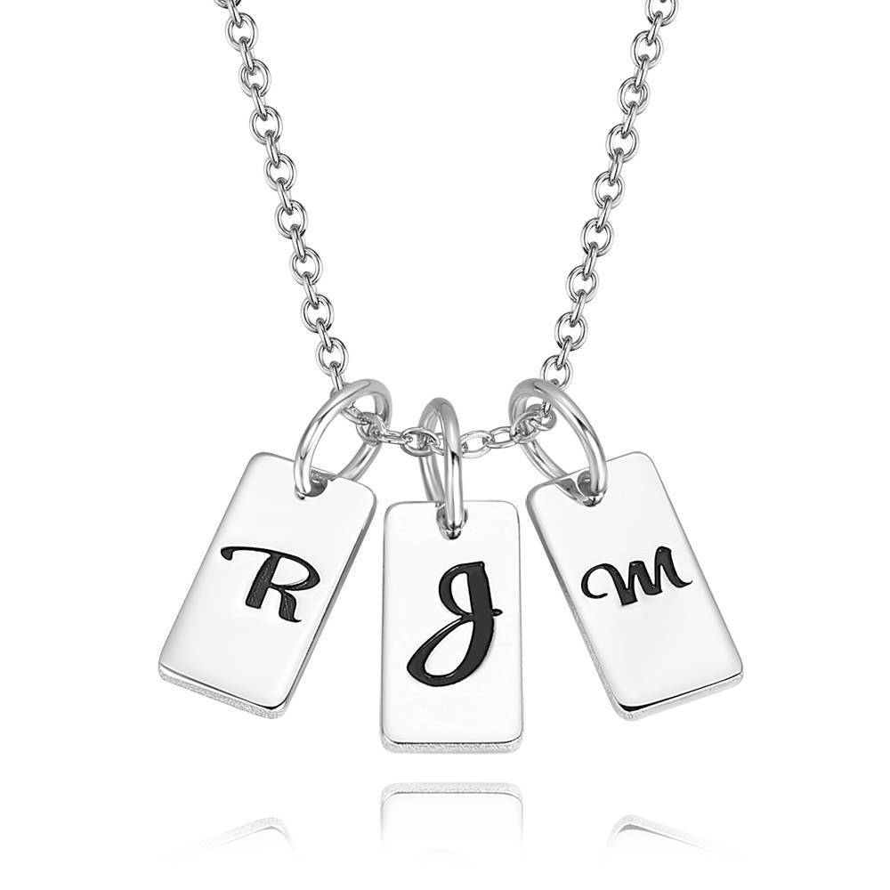 Three Initial Letters Engraved Necklace Silver Plated