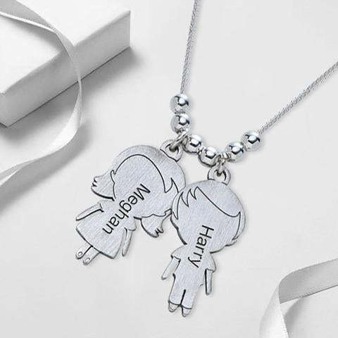Personalized Mother Necklace with Cartoon Children Charm Silver