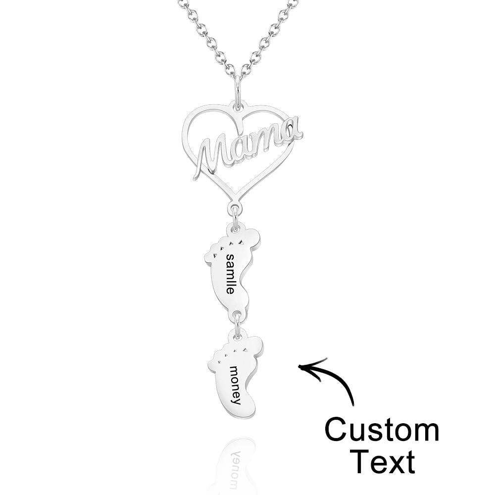 Custom Engraved Name Necklace Love MaMa Heart Baby Feet Charm - NameNecklace
