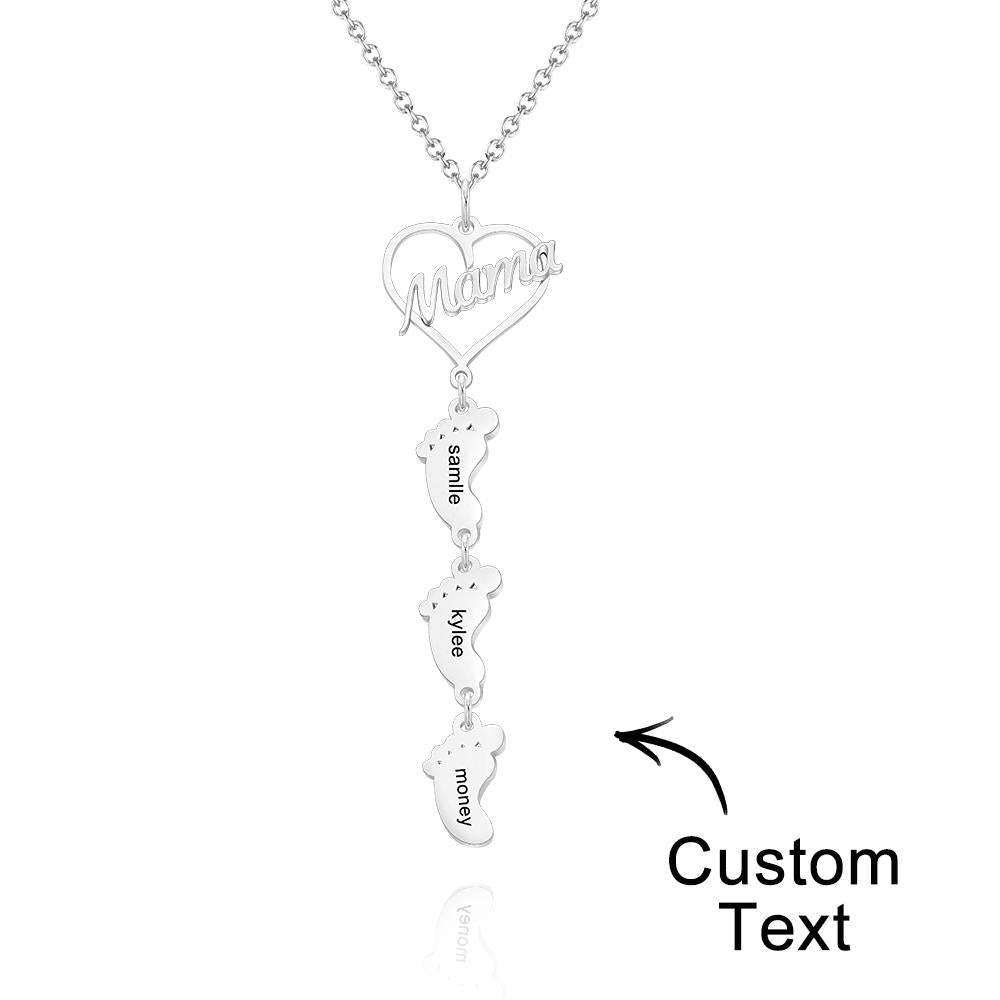 Custom Engraved Name Necklace Love MaMa Heart Baby Feet Charm - NameNecklace