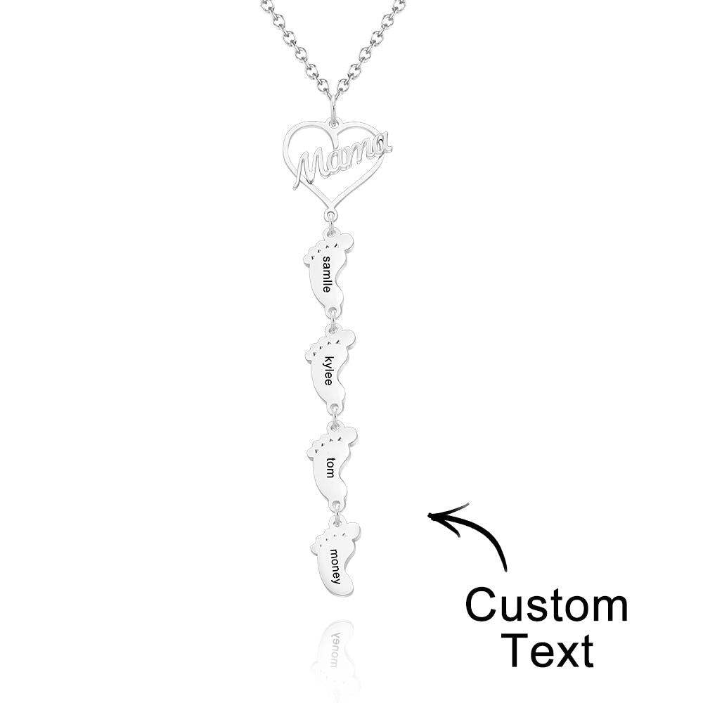 Custom Engraved Name Necklace Love MaMa Heart Baby Feet Charm - NameNecklace