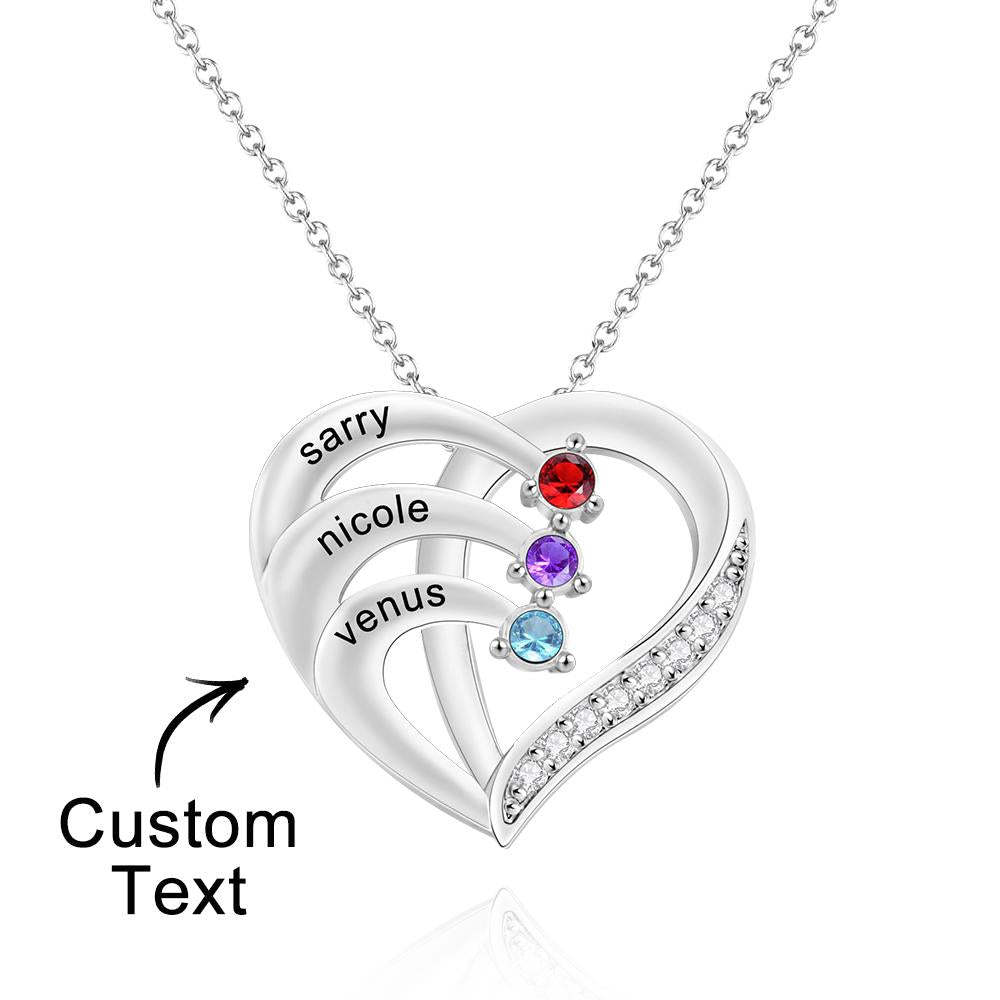 Engraved Birthstone Heart Shaped Necklace Personalized Name Necklace for Mom - NameNecklace