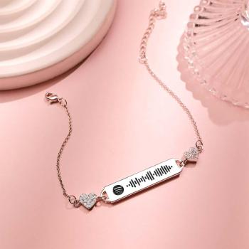 Custom Scannable Spotify Code Bracelet Diamond Heart Metal Creative Gifts - NameNecklace