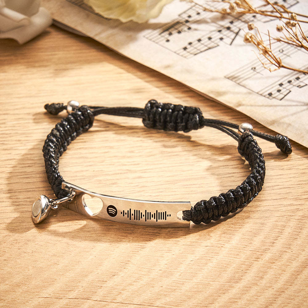 Personalized Stainless Steel Braided Rope Adjustable Hollow Heart Couples Matching Bracelets - NameNecklace