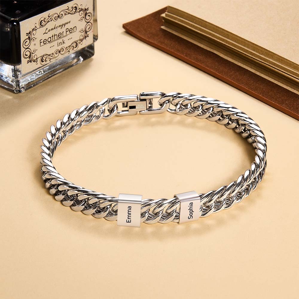 Personalized Men's Name Bracelet Custom Engraved Bracelet for Him Stainless Steel Name Bar Bracelet Gifts for Him