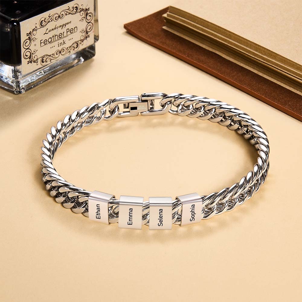 Personalized Men's Name Bracelet Custom Engraved Bracelet for Him Stainless Steel Name Bar Bracelet Gifts for Him