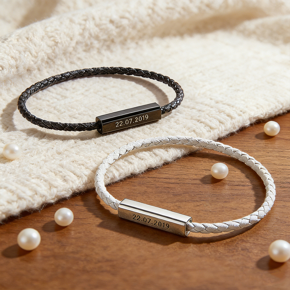Custom Couple Bracelet with Engraved Date & Personalized Engrave Your Special Day Anniversary Gift